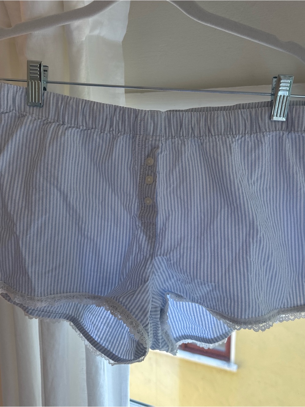 Brandy Melville Light Blue and White Striped Cotton Sleep Shorts